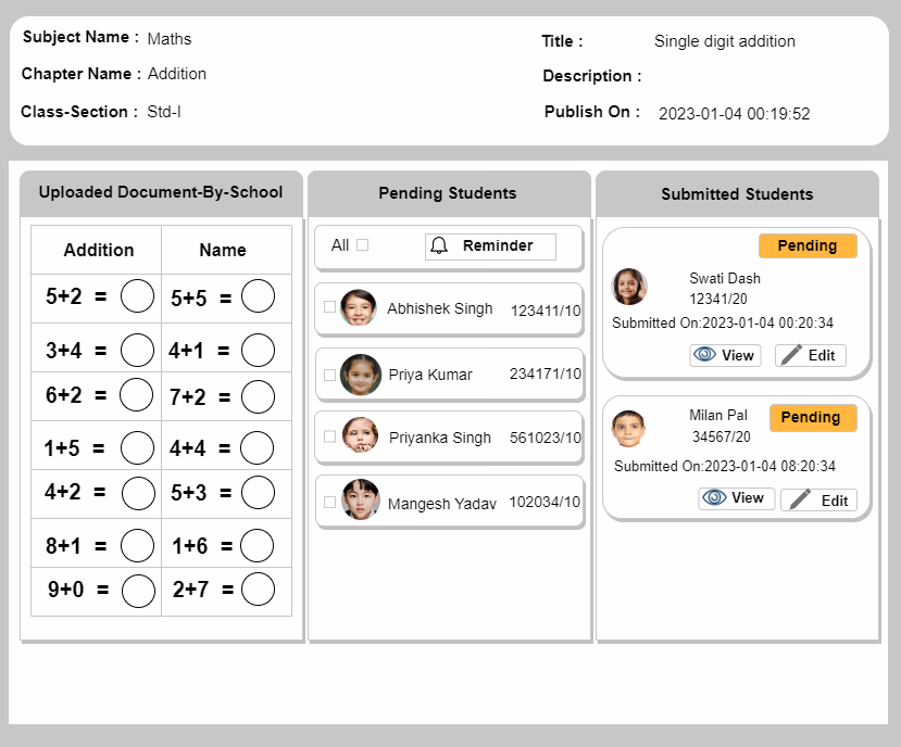 School learning management system for online classes, study materials, assignments, assessments and student progress tracking