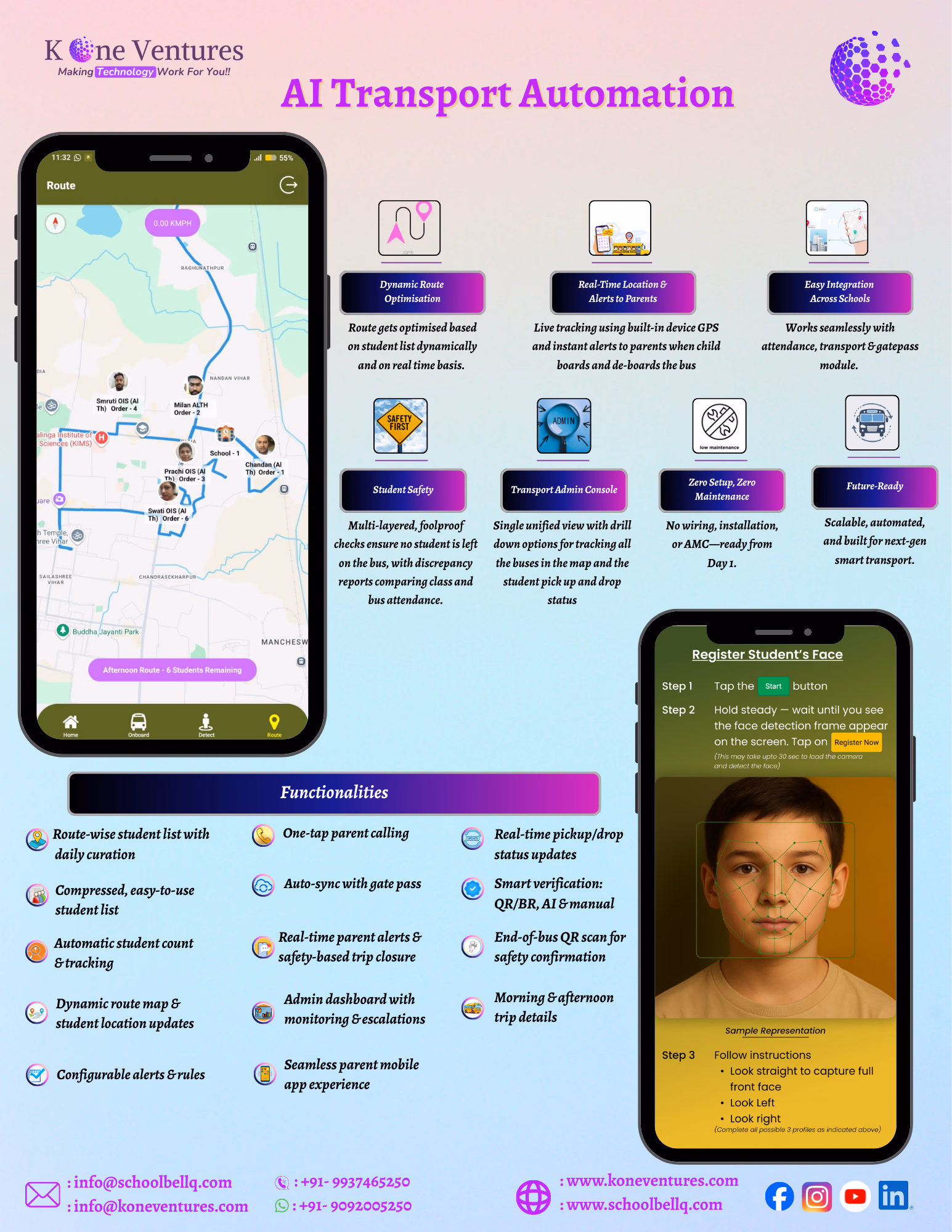 AI-powered school transport management system with route optimization, live bus tracking, student safety and parent alerts