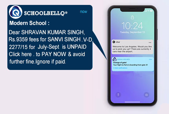 Custom school fee notification system for payment reminders, due-date alerts and personalized parent communication