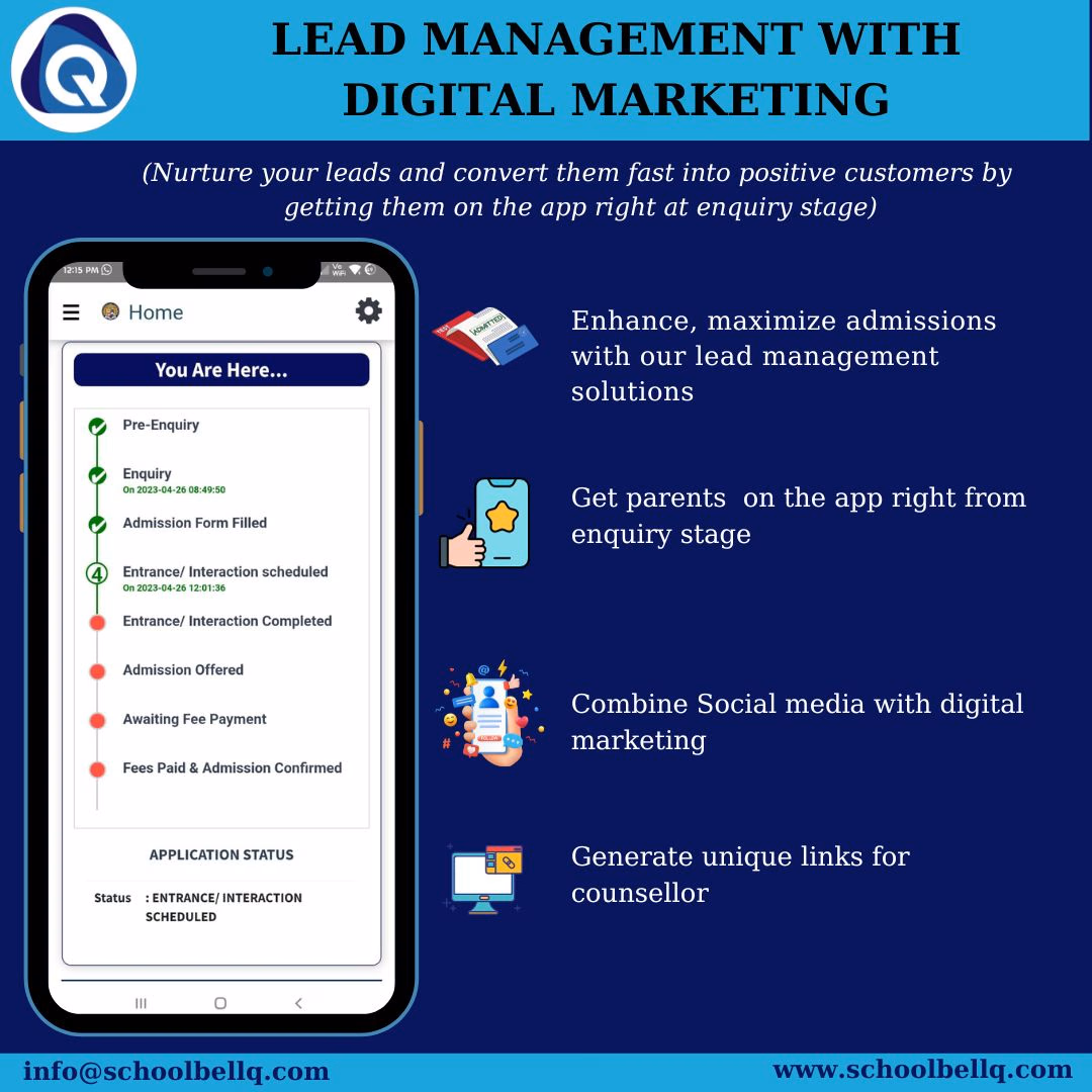 School lead management and digital marketing software for admission enquiries, parent engagement and counsellor tracking