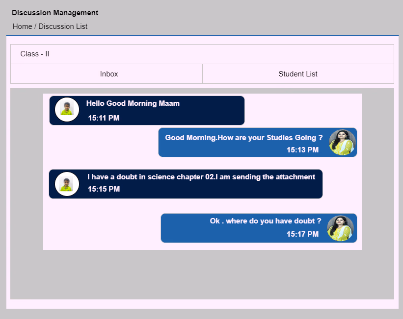 Secure student-teacher chat system for academic discussions, doubt clarification, learning support and direct communication